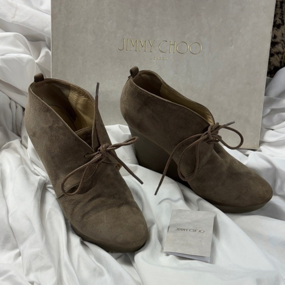 Jimmy Choo London Rare Brown Wedge heel booties lace up Shoes size 39
